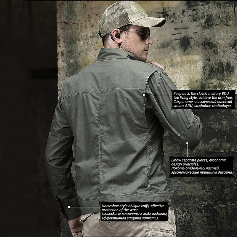 Chaqueta táctica para fanáticos del ejército para hombre, abrigo de carga de camuflaje a prueba de viento para deportes de senderismo, ropa militar de entrenamiento al aire libre, primavera y otoño - imagen 4