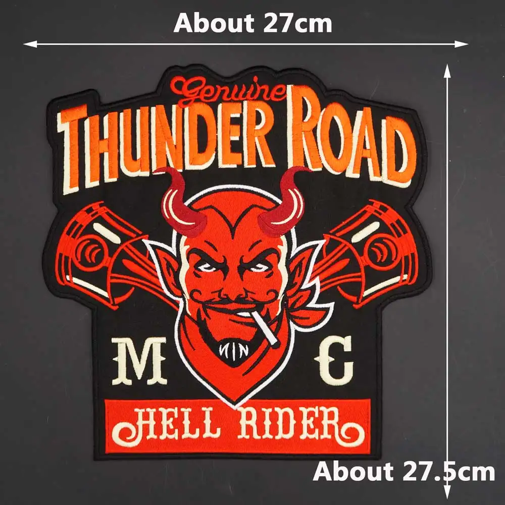 Parche bordado THUNDER ROAD HELL RIDER MC, insignia de tela, chaqueta de cuero, decoración trasera de alto grado, planchado - imagen 2