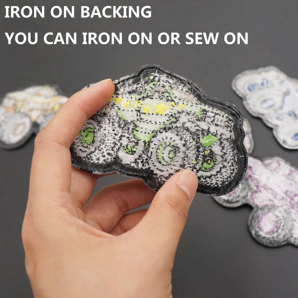 Camión todoterreno de dibujos animados, parches bordados con respaldo para planchar, accesorios de insignia, apliques para ropa, pantalones vaqueros, mochilas - imagen 2