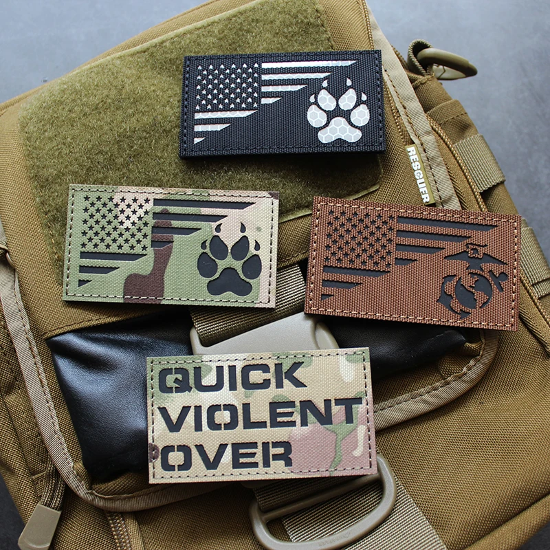 Parche reflectante IR, insignia táctica infrarroja con grabado láser de nailon, Bandera de EE. UU., K9, pata de perro, uniforme, USMC, Marines - imagen 2