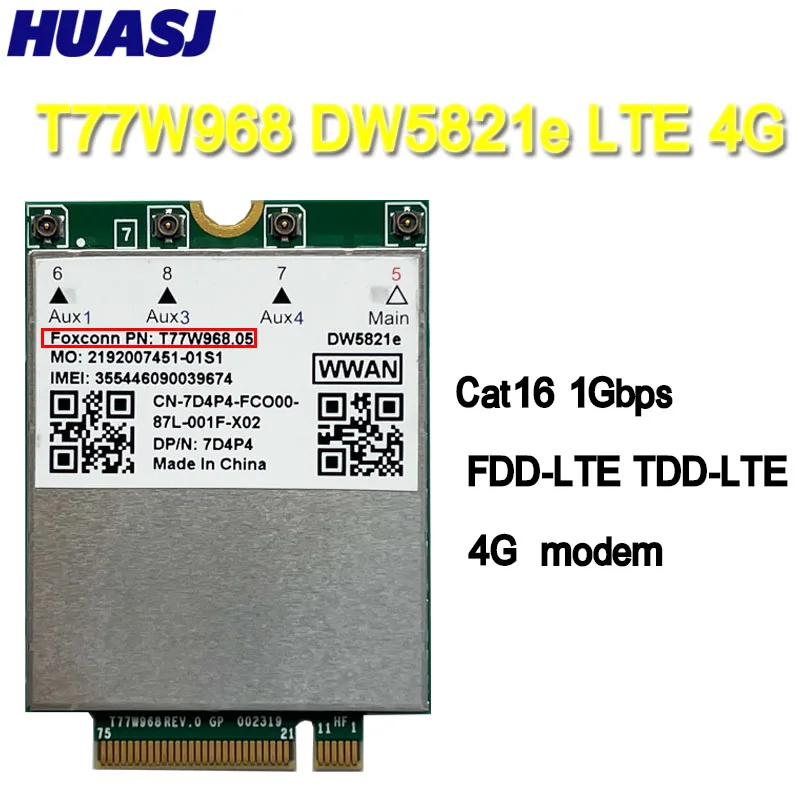HUASJ-Módulo de tarjeta T77W968 para DW5821e, LTE, Cat16, GNSS, 4G, WWAN, para latencia 5420, 5424, 7424, latitud rugosa 7400/7400, 2 en - imagen 2