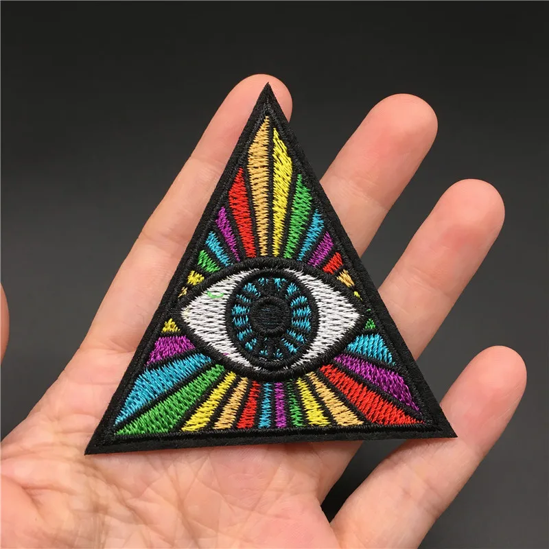 Tamaño de ojo colorido: 7,0*7,0 cm, parche bordado de tela, raya para apliques de ropa, pegatina, insignia de costura decorativa Diy