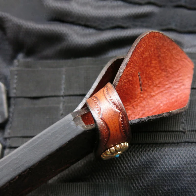 Hebilla turquesa, patrón de piel de serpiente, cuero genuino curtido vegetal, cuchillo recto pequeño, funda, funda militar para exteriores - imagen 5