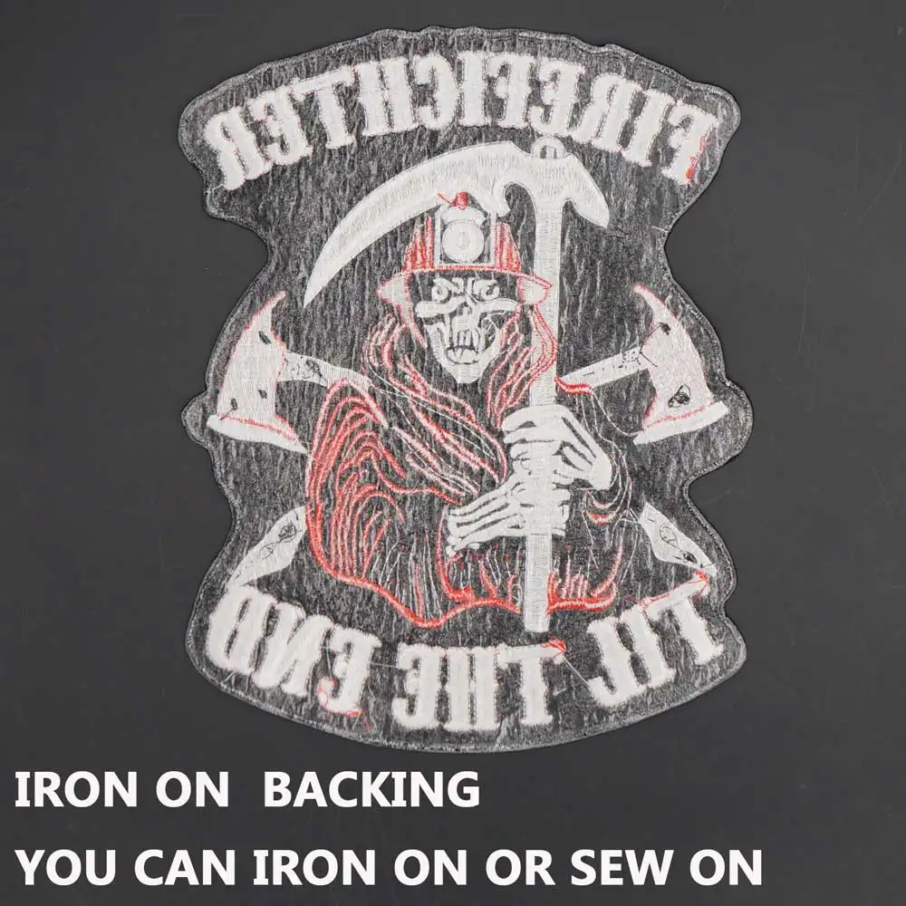 Insignia de parche bordado FIREFICHTER TIL THE END para la parte posterior de la chaqueta de cuero del motorista - imagen 4