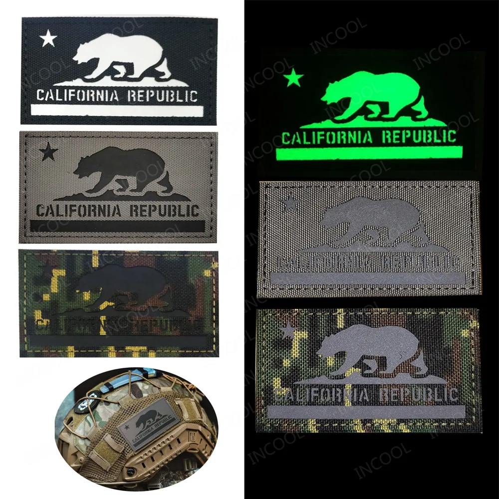 Parches bordados reflectantes de la bandera del Estado de California, parche táctico decorativo, insignias bordadas que brillan en la oscuridad - imagen 2