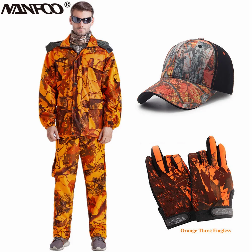 Traje de pesca de camuflaje biónico naranja Blaze para hombre al aire libre, chaqueta de tiro táctico de escalada impermeable al viento, pantalones
