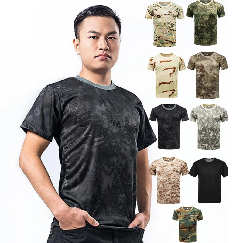 Camisas de camuflaje al aire libre para hombres, camisetas tácticas de Camping, senderismo, caza, secado rápido, camisas militares de camuflaje del ejército