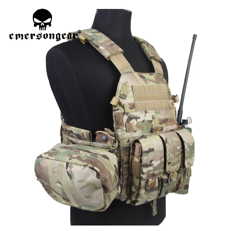 Emersongear para portador de placa estilo LBT6094 con 3 bolsas chaleco táctico equipo de protección armadura protectora para el cuerpo Airsoft caza senderismo - imagen 4