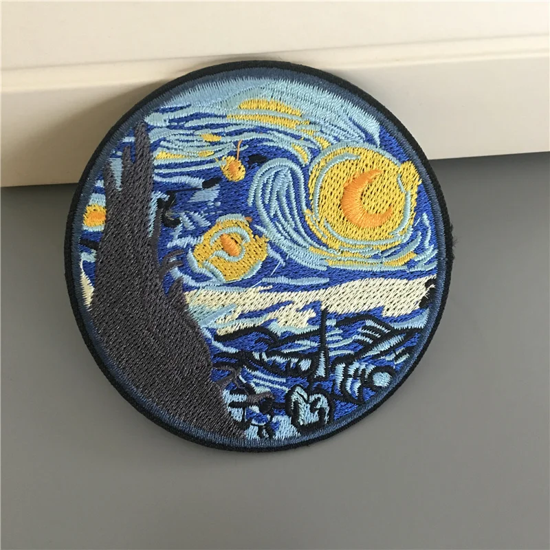Van Gogh-parches bordados de pintura para ropa, insignias Diy a rayas, pegatinas para ropa de costura, apliques de planchado - imagen 5