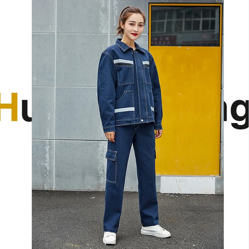 Monos nuevos para hombres y mujeres, ropa de trabajo, ropa retardante a prueba de polvo, chaqueta + Pantalones, ropa de soldadura de mezclilla, ropa a prueba de fuego, M-4XL - imagen 4