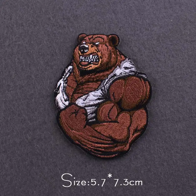 Parche Punk bordado de oso/perro para ropa, parches termoadhesivos, insignias de animales, pegatinas, rayas, apliques de chaqueta - imagen 5