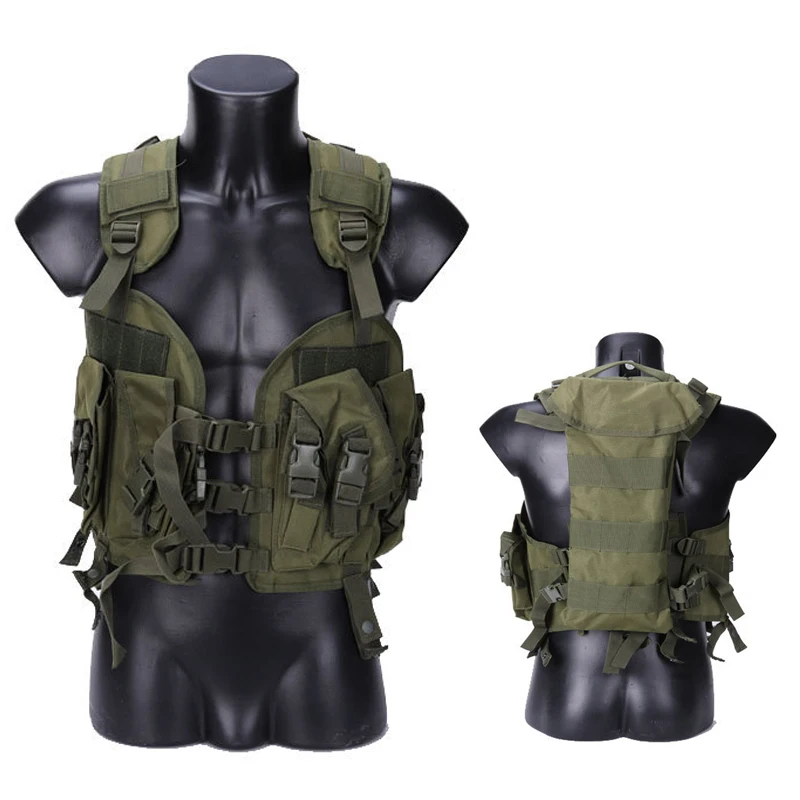 Chaleco táctico asalto MOLLE con hidratación para airsoft camuflaje