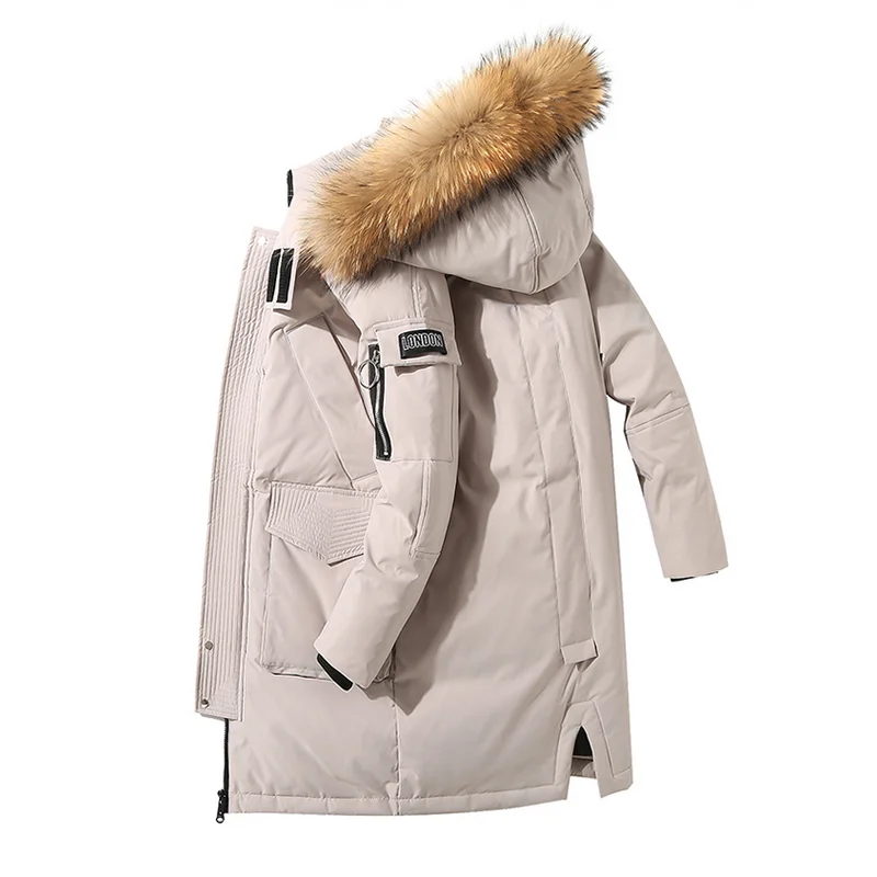 Chaqueta de plumón de pato blanco con capucha para hombre, Abrigo acolchado de algodón, Parkas cálidas, ropa de abrigo gruesa larga, abrigos de moda, Invierno - imagen 3