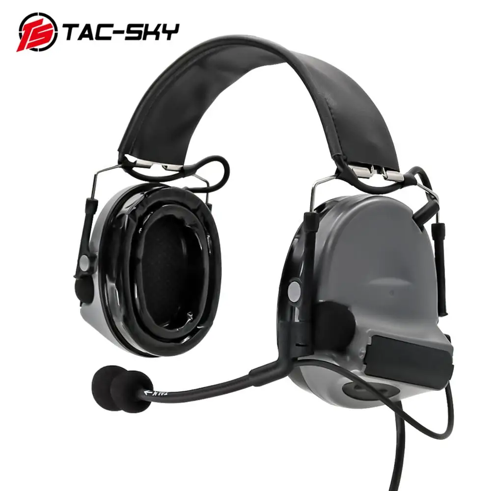 TAC-SKY auriculares tácticos de caza COMTA II orejera de silicona con cancelación de ruido auriculares de tiro + adaptador de intercomunicación PTT U94 PTT - imagen 3
