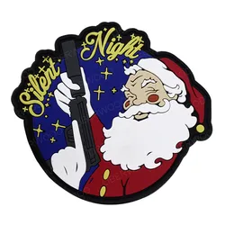 Parche de goma de PVC para Navidad, Parche de Papá Noel, Kriss, Kringle con pistola, insignia de mermelada de hielo