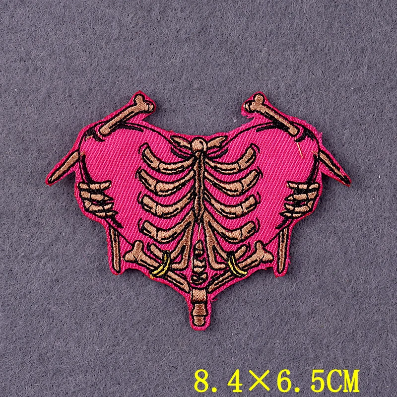 Parches bordados de corazón Punk para chaqueta, parches de rayas de calavera para planchar, pegatinas, apliques de calcomanías para ropa - imagen 3