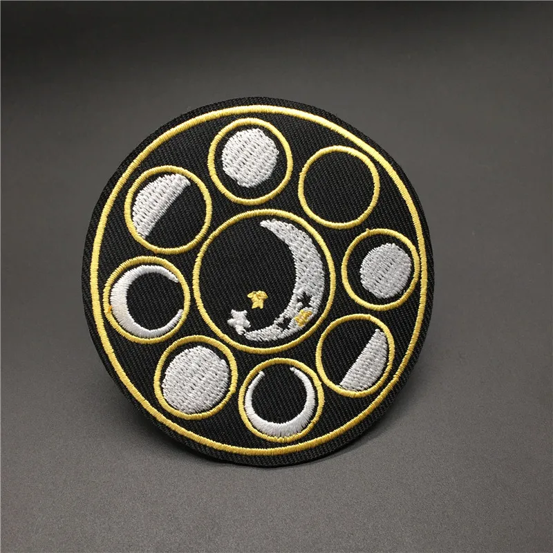 Parches de fase lunar para ropa, insignia para ropa bordada, parche para planchar, apliques decorativos DIY, diámetro: 8,1 cm