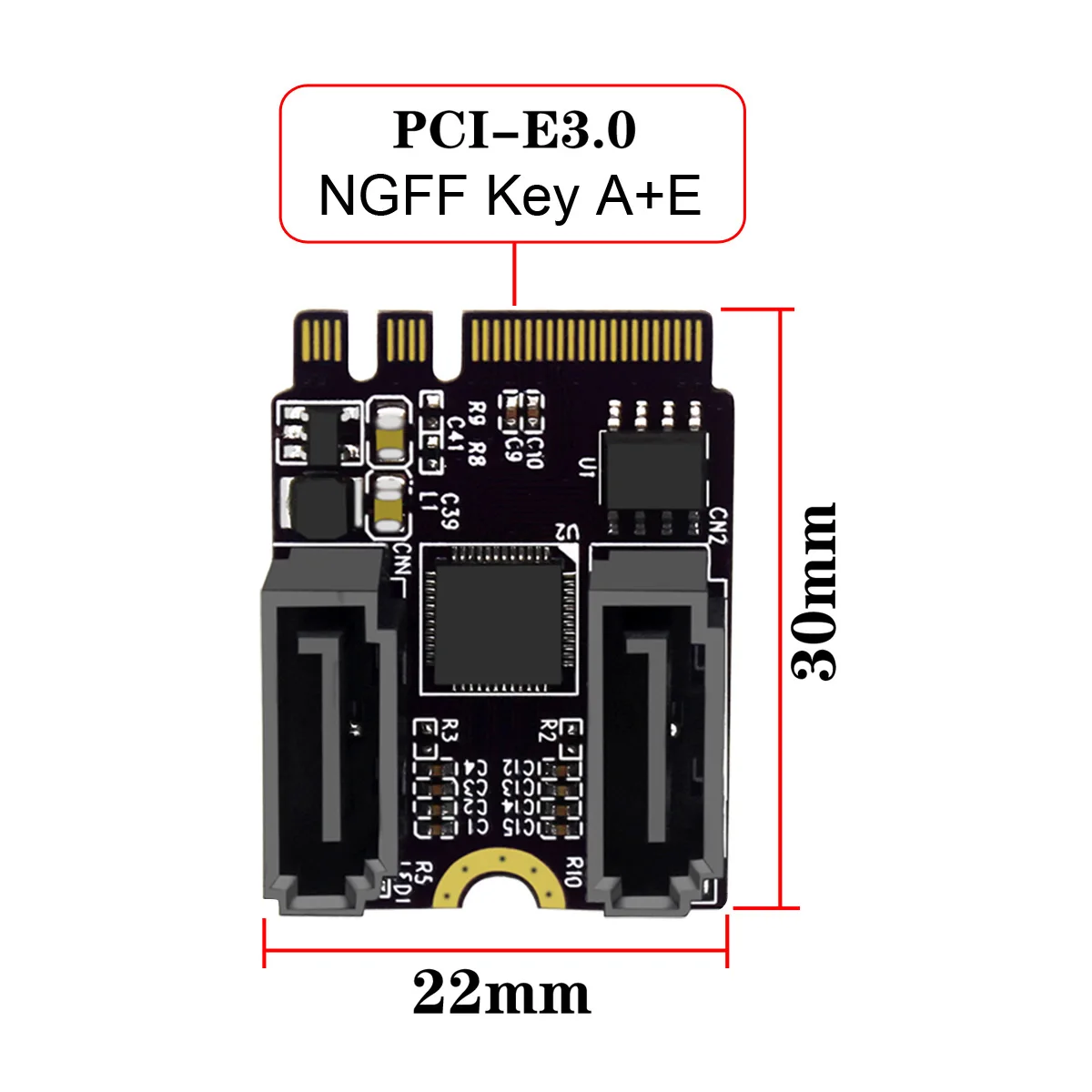 CY-Adaptador de puertos duales NGFF Key A + E PCI Express A SATA 3,0, convertidor de tarjeta de extensión de disco duro JMB582 2230, 6Gbps - imagen 2