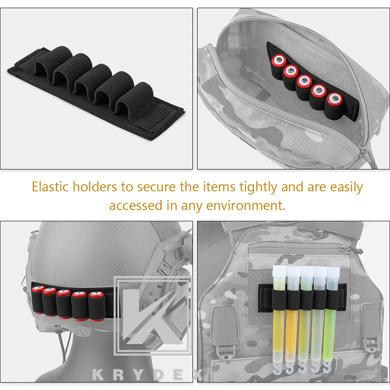 KRYDEX-almacenamiento elástico de batería táctica para Chemlight, bandeja de carcasa, portalápices, gancho y bucle de 5 agujeros, Panel de almacenamiento negro - imagen 3