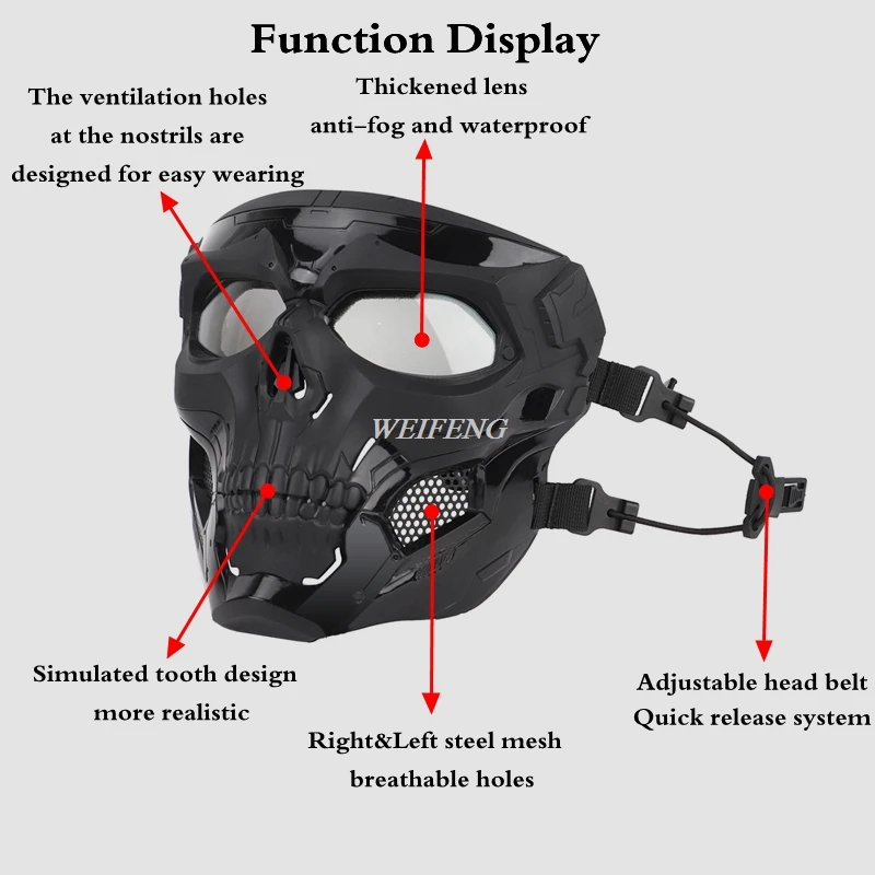 Mascarilla facial completa desmontable para caza, máscara protectora de Airsoft, antiniebla, máscaras de combate del ejército Cs Wargame - imagen 5
