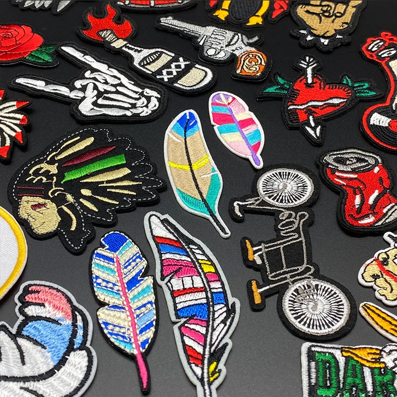 Parche de ropa de rosa de pistola punk indio, parches bordados de jinete punk para chaleco trasero, 3 unidades por lote - imagen 3