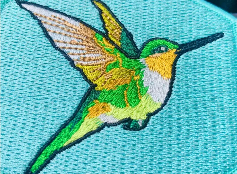 Parches bordados de colibrí, pegatinas hexagonales de pájaros, color azul cielo, insignias tácticas para ropa, mochila, chaleco, brazalete con apliques - imagen 5