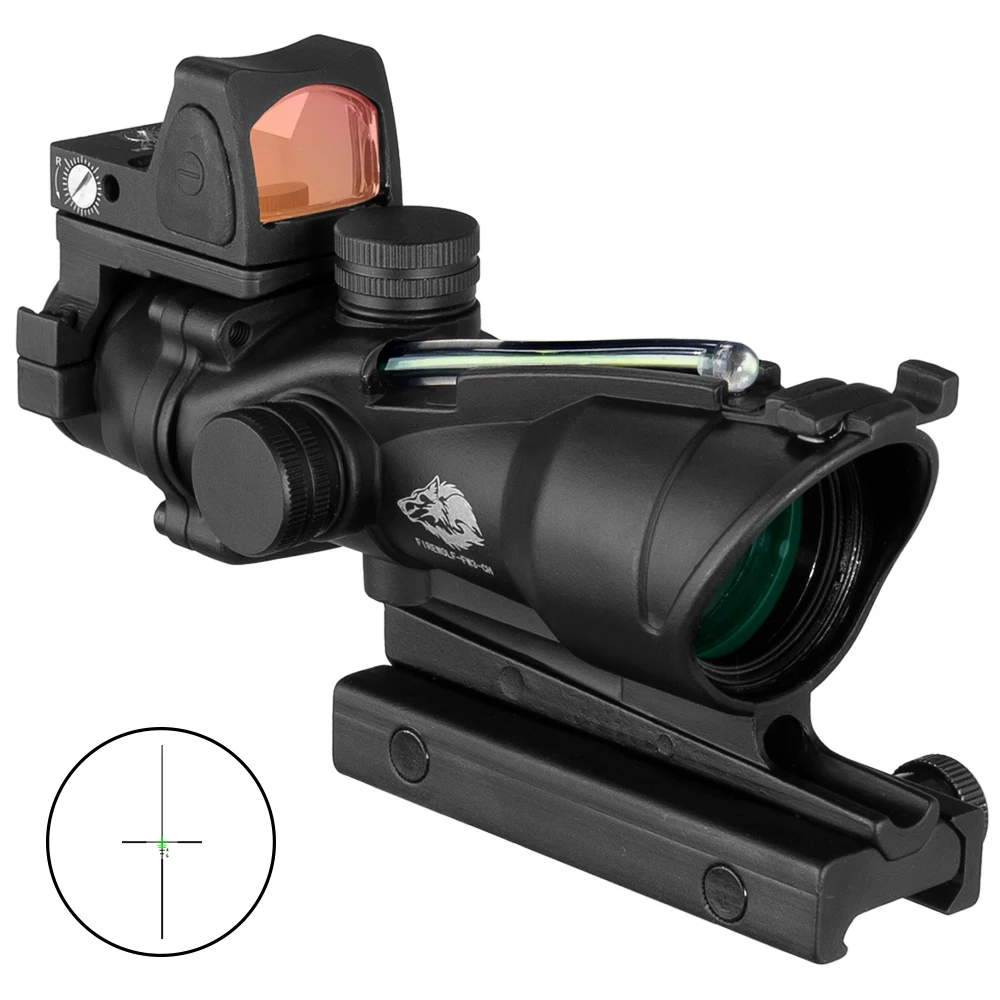 Fire Wolf-mira óptica táctica 4x32, mira para Rifle, retícula roja y verde, mira óptica iluminada con Mini mira de punto rojo - imagen 5