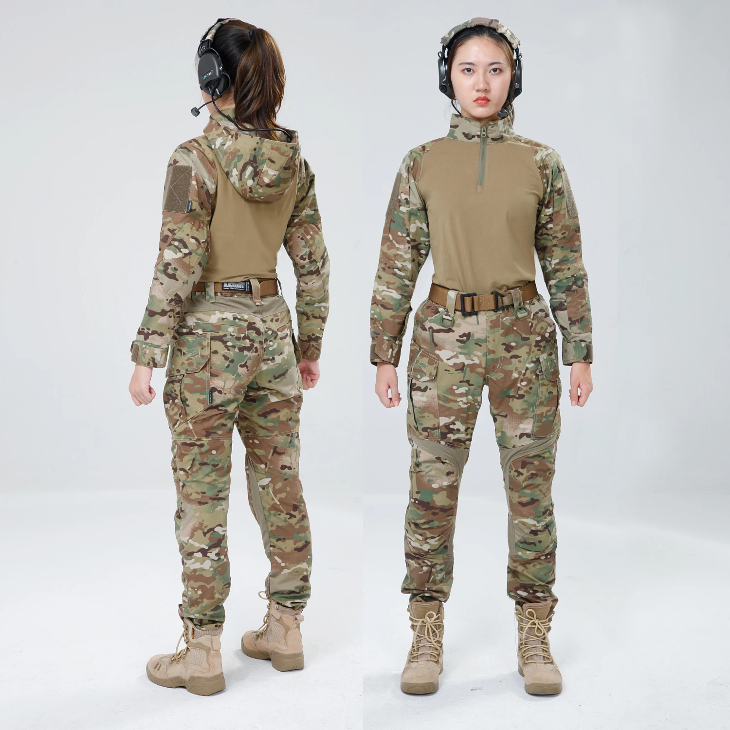 Ropa de rana con capucha de camuflaje para mujer, camisa de combate táctico, pantalones, conjuntos de entrenamiento del ejército CS para exteriores, trajes deportivos para mujer de primavera y otoño - imagen 3
