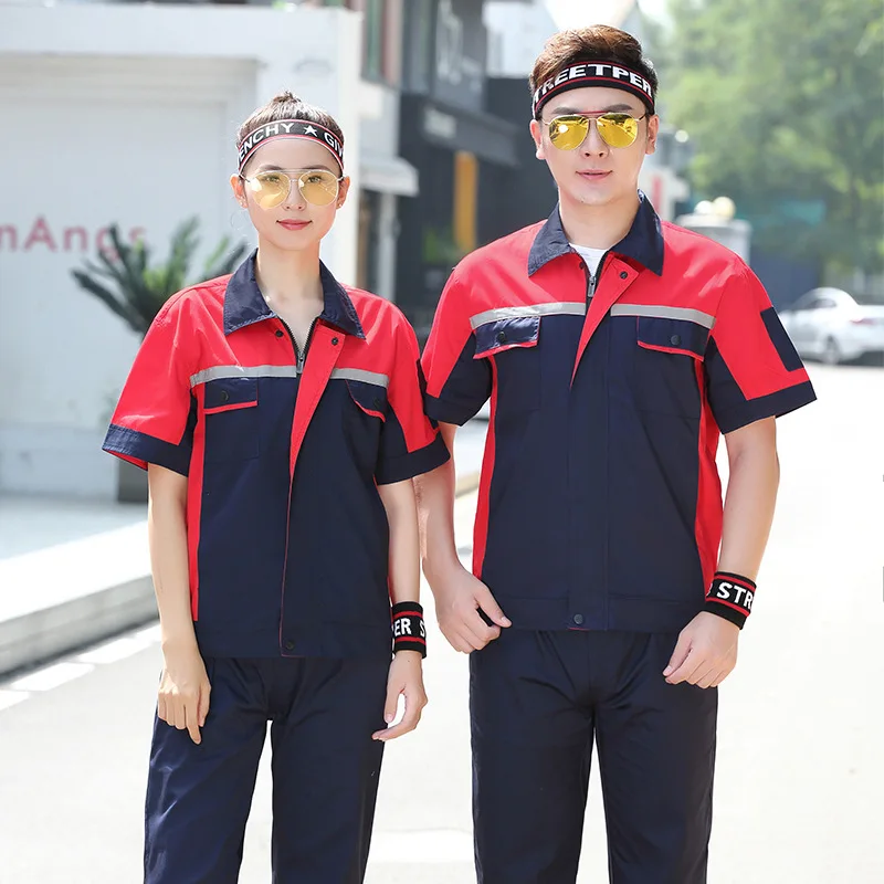 Ropa de trabajo de seguridad para hombres y mujeres, trajes de reparación de automóviles mecánicos, uniformes de limpieza de costuras transpirables, Verano - imagen 5