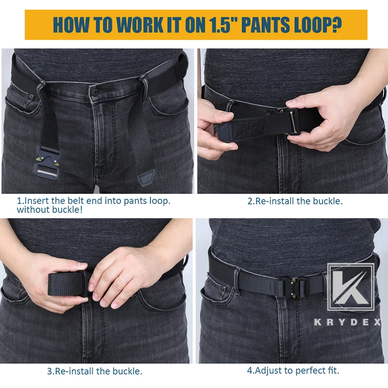 KRYDEX-Cinturón resistente de 1,5 ", hebilla de Metal de liberación rápida, cinturón táctico ajustable para exteriores, cinturón de doble capa para hombre - imagen 3