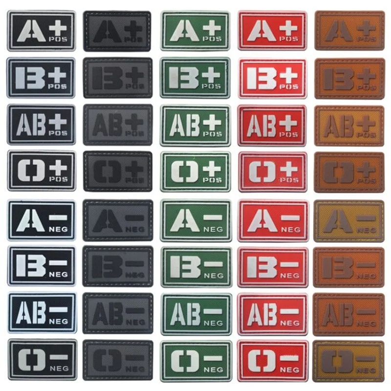 Parche 3D de PVC tipo sangre, grupo luminoso A + B + AB + O + positivo y A-B- AB- O-negativo, insignia táctica negra y roja para decoración de ropa - imagen 4