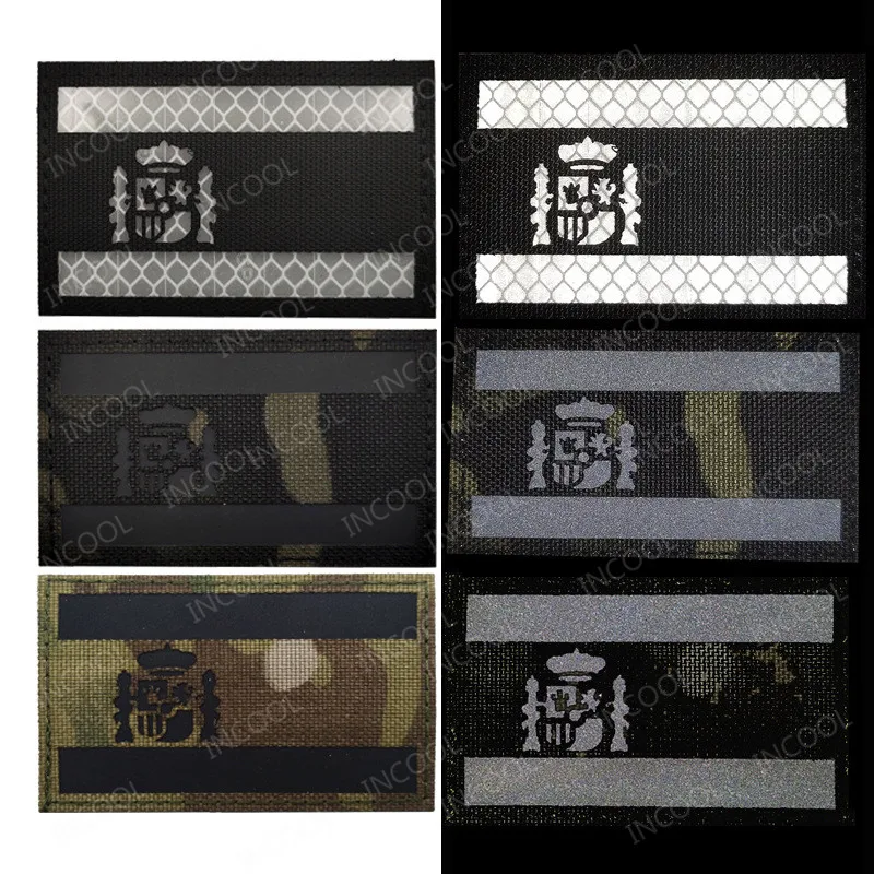 Parches bordados de bandera de España, parche táctico militar, emblema de Calavera, apliques reflectantes, insignias bordadas de goma - imagen 3