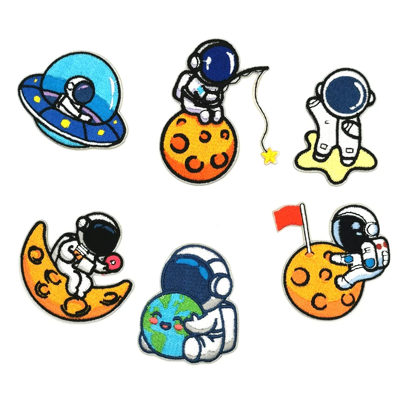 Parches de astronauta Space Moon, insignias autoadhesivas, rayas de costura, apliques de chaqueta, pegatinas, parches bordados para planchar en la ropa