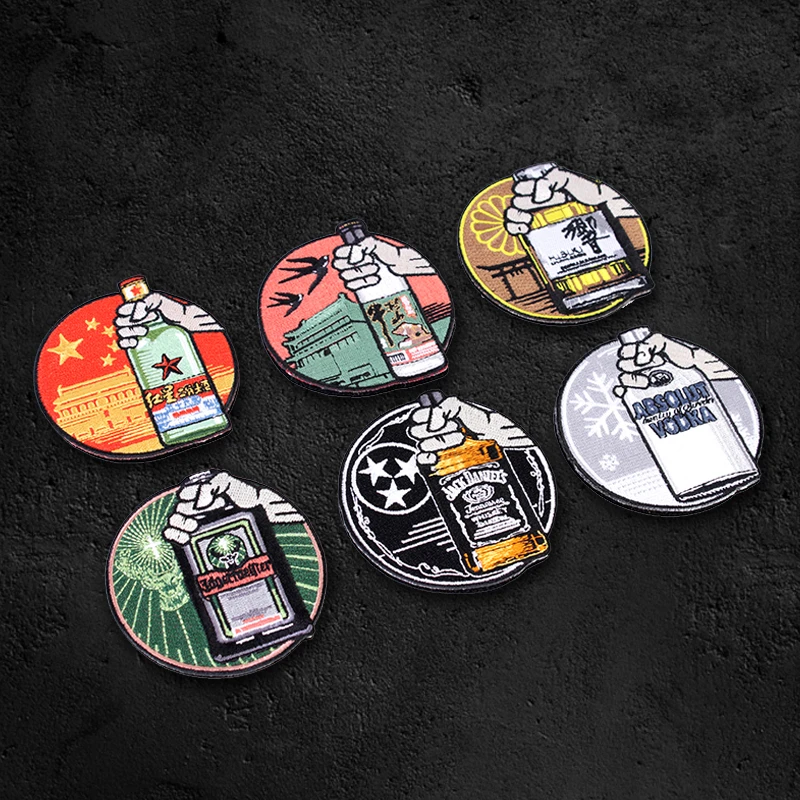 Parches bordados creativos para botella de vino, insignia táctica para ropa, mochila, chaqueta, brazalete a rayas - imagen 2