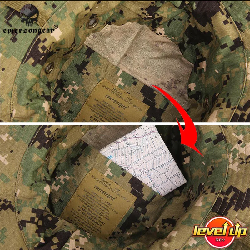 Emersongear Camuflaje Boonie Hat Level Up Mapa Versión de bolsillo Sombrero para montañismo y caza - imagen 5