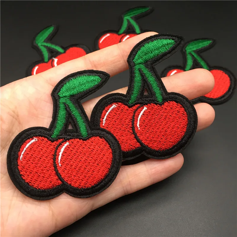 Parche bordado de cerezas, insignia para planchar, rayas de costura Diy, apliques de ropa, pegatinas, 4,8x5,2 cm, 5 unidades por juego - imagen 5