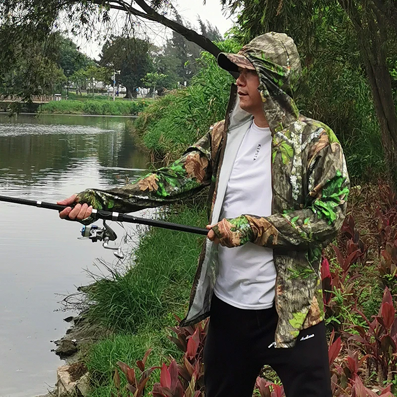 Ropa de caza de camuflaje biónico, sudaderas con capucha de pesca con cremallera frontal, chaqueta de fotografía de jungla suave y transpirable de seda helada, superventas - imagen 3