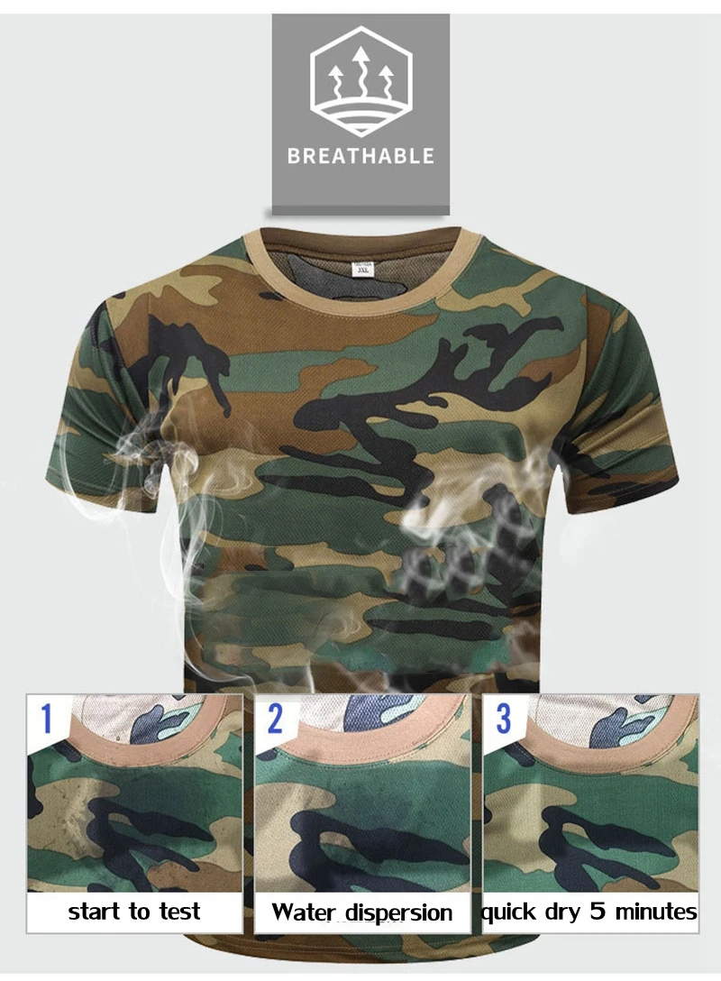 Camisas de camuflaje al aire libre para hombres, camisetas tácticas de Camping, senderismo, caza, secado rápido, camisas militares de camuflaje del ejército - imagen 5