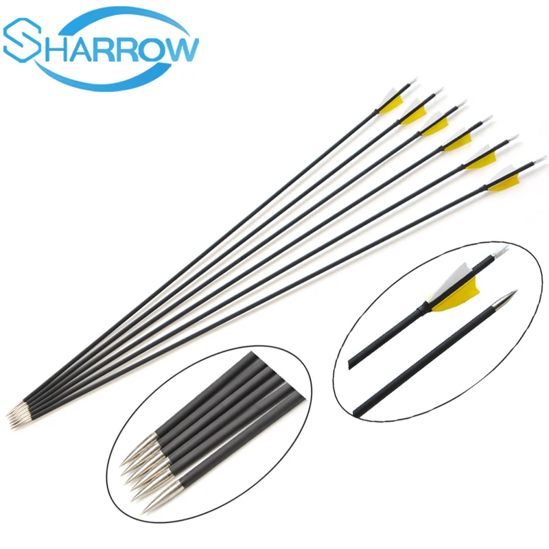 Eje de fibra de carbono compuesta de alta calidad, 341 ", Spine 1000, tiro con arco, flechas de carbono de entrenamiento de 6MM, plumas de pavo Natural de 2 pulgadas, 6 uds.