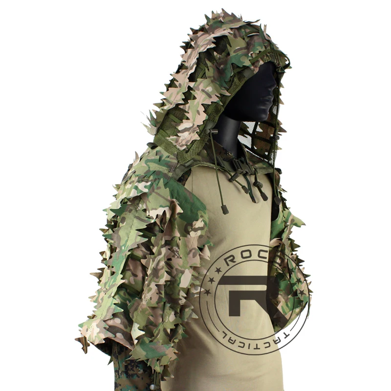 Traje táctico ROCOTACTICAL Ghillie, capucha de Viper Ghillie transpirable con abrigo de francotirador de rayas de hojas 3D para juego de guerra, caza, CS - imagen 3