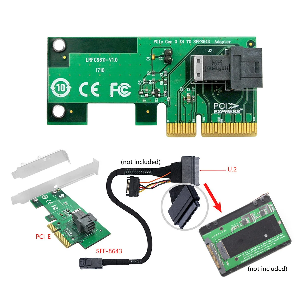 Chenyang-adaptador NGFFU.2 U2 para placa base SSD, Kit de SFF-8639 NVME PCIe, p3600 p3700 M.2 SFF-8643 a PCI-E 4X, 750 - imagen 5