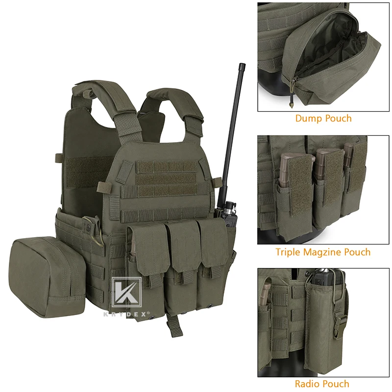 KRYDEX-chaleco táctico LBT 6094A, Airsoft, caza, Paintball, placa Modular MOLLE, portador con Triple Mag, Radio, bolsa de basura, Ranger Green - imagen 5