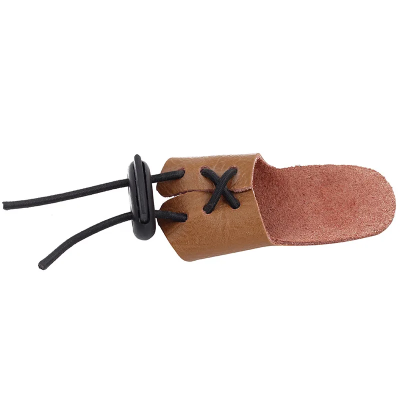 De cuero de piel de vaca arco dedo Pull para caza mano pulgar Protector de pestañas - imagen 4