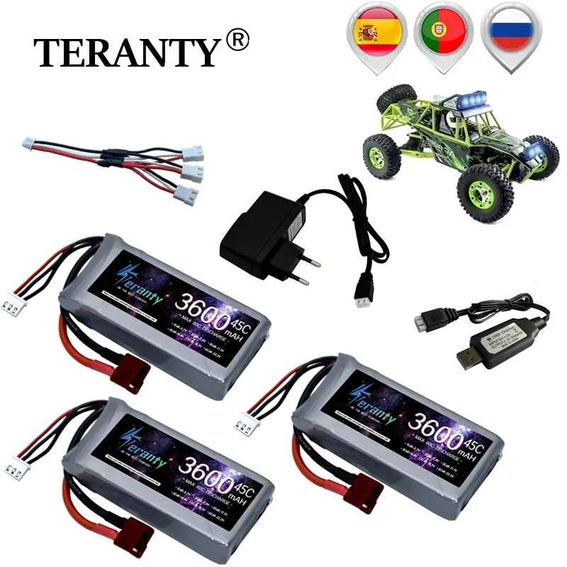 7,4 V 3600mAh 45C RC Lipo batería y juegos de cargador para Wltoys 12428 12423 RC coche feiyue 03 Q39 piezas 2s 7,4 V batería recargable - imagen 2