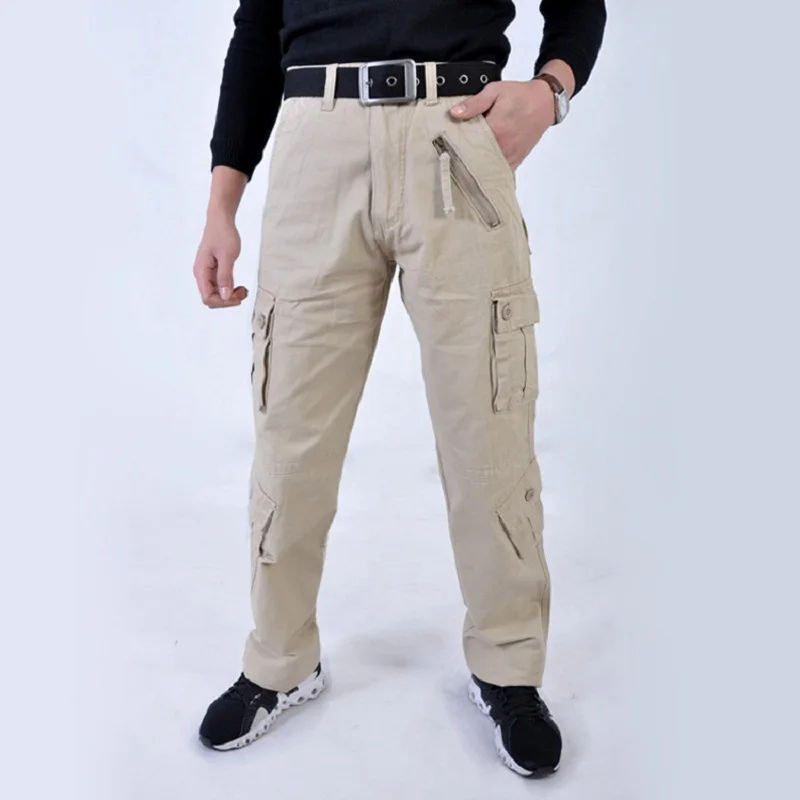 Pantalones de trabajo de algodón con múltiples bolsillos, pantalones de trabajo para reparadores de taller de maquinaria, pantalones de herramientas, pantalones largos de camuflaje para hombres de mediana edad - imagen 3