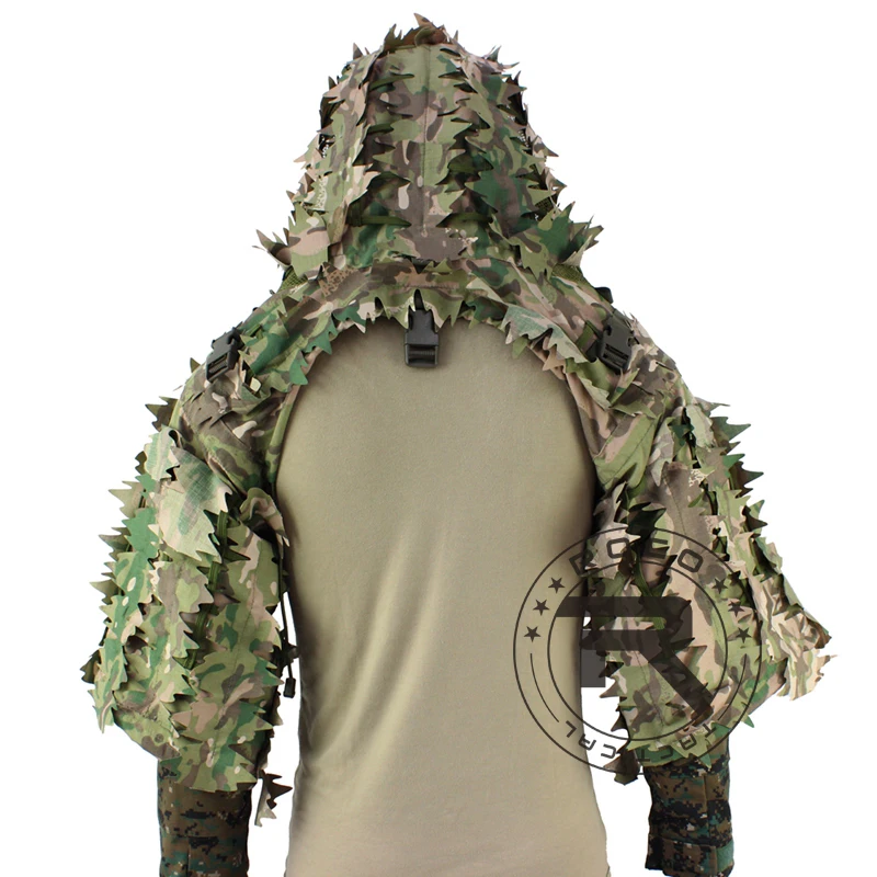 Traje táctico ROCOTACTICAL Ghillie, capucha de Viper Ghillie transpirable con abrigo de francotirador de rayas de hojas 3D para juego de guerra, caza, CS - imagen 4