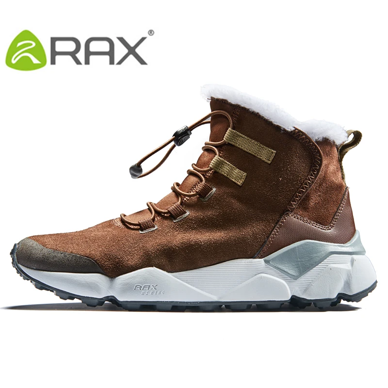 RAX Zapatos de senderismo para hombre, botas de nieve de piel de vaca, zapatos de trekking con piel, bota antideslizante, forro de felpa, botas para caminar medio para mujer - imagen 3