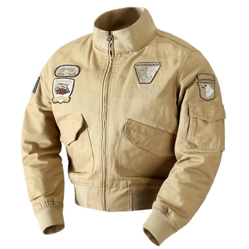 Chaqueta Bomber con cuello levantado para hombre, abrigo bordado con cremallera, militar, táctico del ejército, chaqueta de piloto de vuelo, talla M-6XL - imagen 3