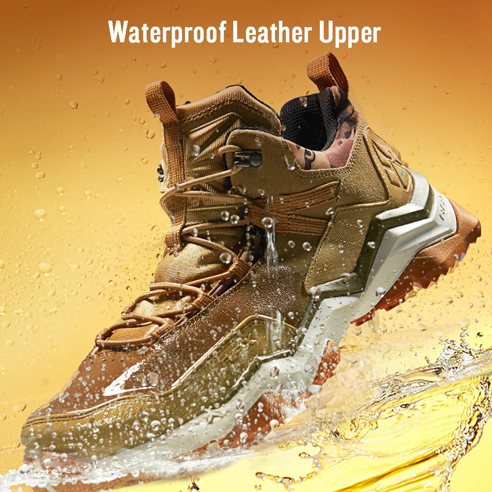 RAX-zapatos de senderismo impermeables de piel de vaca para hombre y mujer, botas de Trekking para escalar, zapatillas de montaña antideslizantes para exteriores, botines - imagen 4