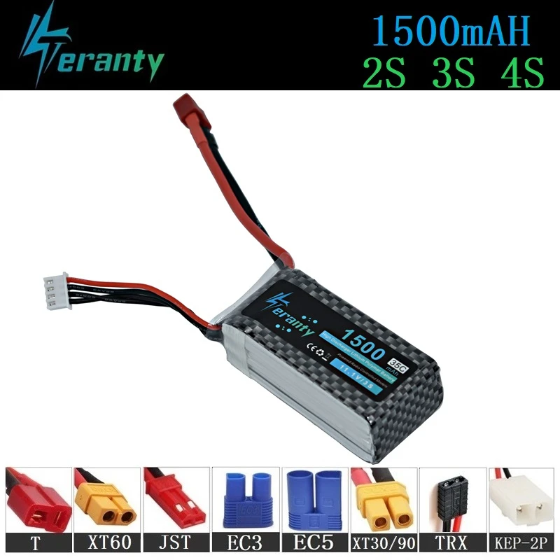 Batería Lipo recargable de 7,4 v, 11,1 v, 14,8 v, 1500mAh para helicóptero de juguete RC, coche, barco, dron, piezas de 1500mAh, 2s, 3s, 4s, 1 ud.